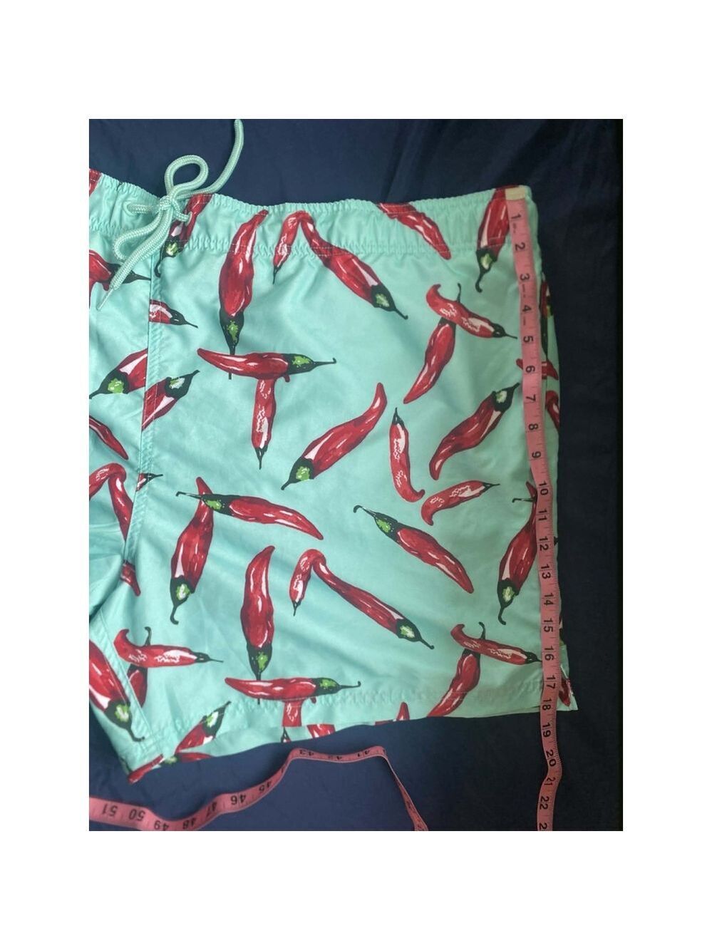 George Men’s 3XL Swim Trunks Mint Green Red Chili Pepper Mesh Lined Shorts 48-50